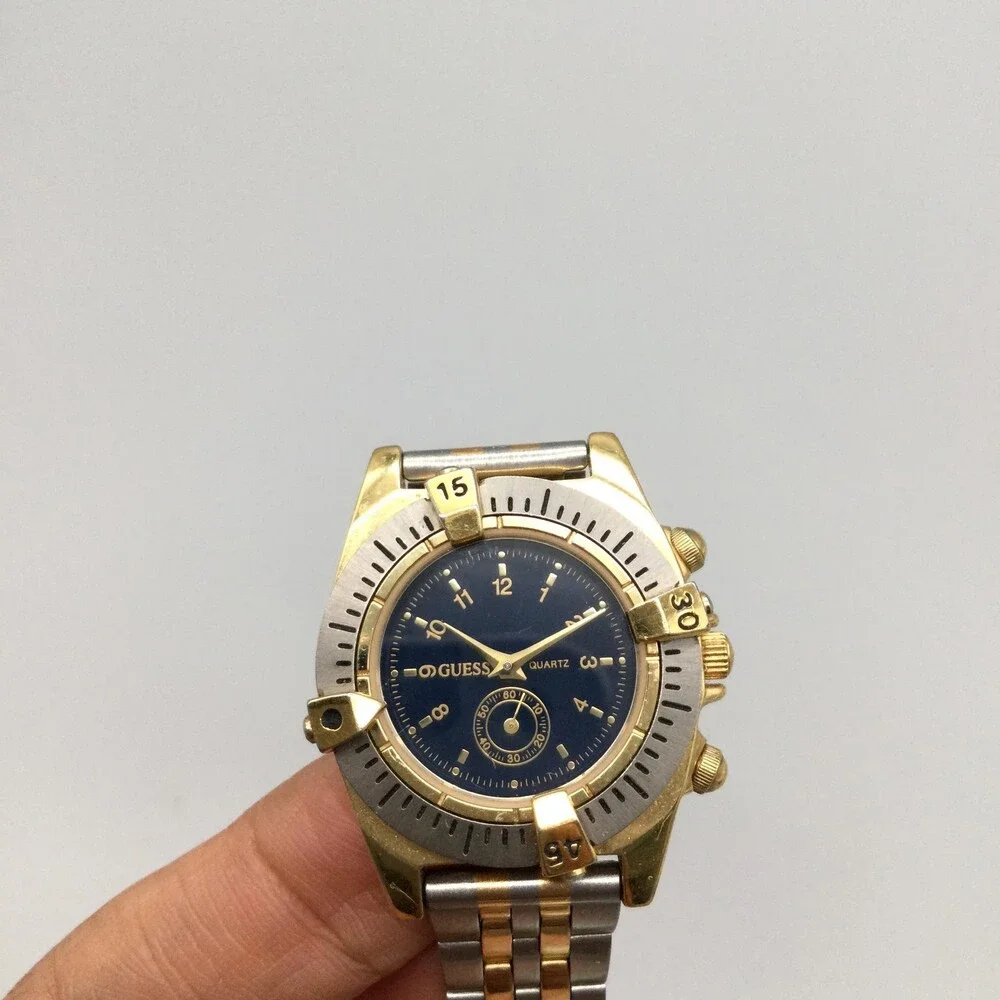 Vintage Guess Womens Watch 28mm Blue Dial Two Tone 1994 New Battery 6.75